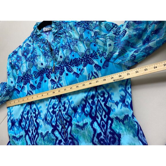 Zenergy Chicos 2 Blue Ikat Zip Up Jacket Sz Large Boho Geometric Artsy Lagenlook - Picture 5 of 14